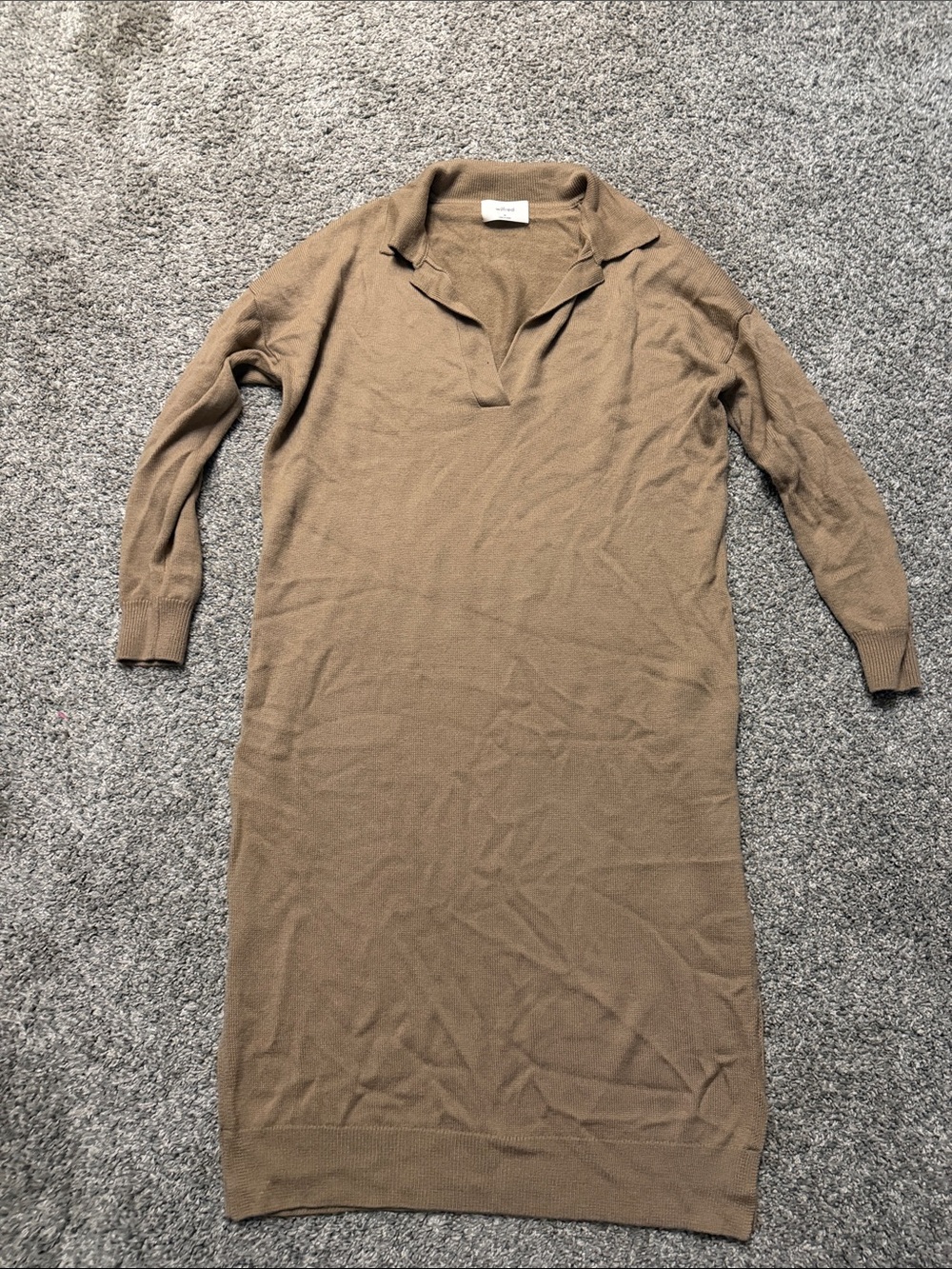 Wilfred Tan Long-Sleeve Merino Wool Knit Midi Dress
